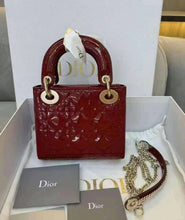 Load image into Gallery viewer, Lady Dior mini in cherry red patent Cannage calfskin, light gold hdw
