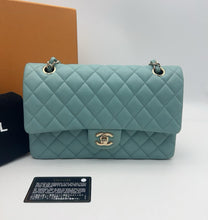 Load image into Gallery viewer, Chanel Tiffany blue medium caviar classic flap, light gold hdw
