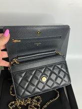 Load image into Gallery viewer, Chanel black caviar 28 series magnetic wallet on chain (WOC) with gold hdw

