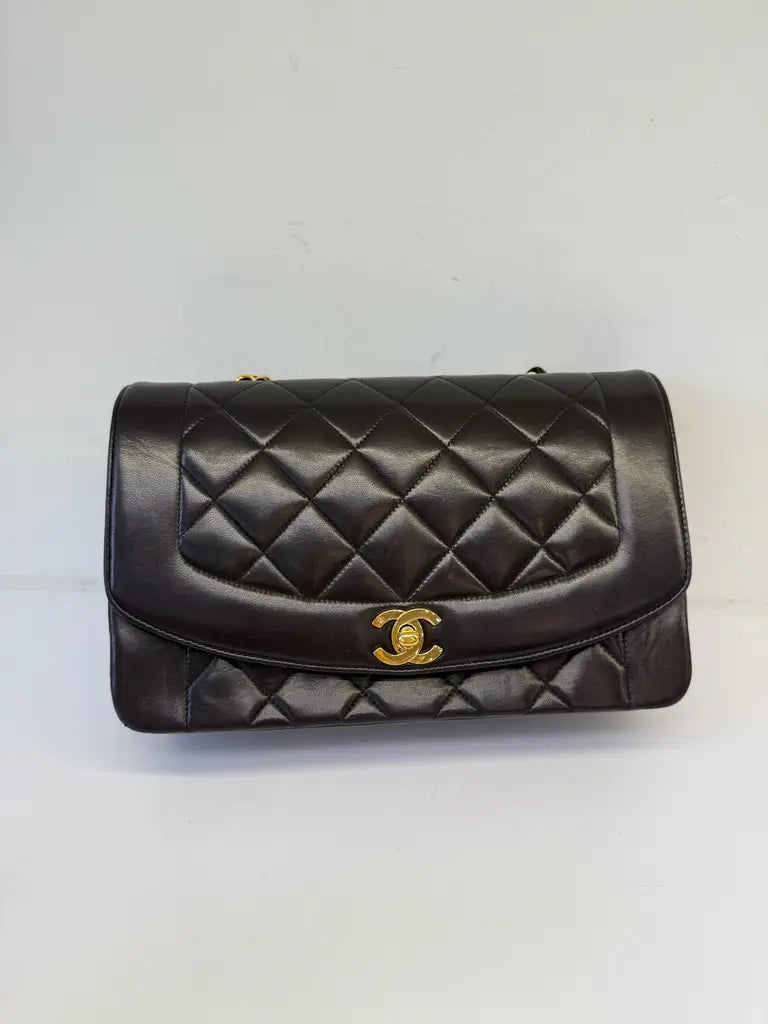 Chanel medium black lambskin vintage Diana bag, 24k gold hdw