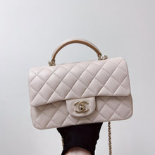 Load image into Gallery viewer, Chanel 23p mini top handle rectangular, ecru caramel bi-color, light gold hdw
