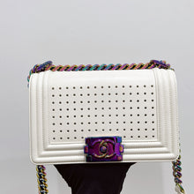 Load image into Gallery viewer, Chanel rare LED white medium boy bag with rainbow iridescent hdw
