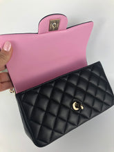 Load image into Gallery viewer, Chanel 23p black pink mini lambskin top handle, light gold hdw
