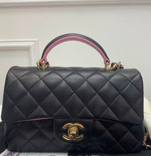 Load image into Gallery viewer, Chanel 23p black/pink two tone mini lambskin with gold hardware
