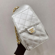 Load image into Gallery viewer, Chanel 25 small in silver caviar, aged gold hdw
