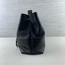 Load image into Gallery viewer, Chanel 25A hobo small black calfskin, coco base shopping bag with light gold hardware
