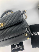 Load image into Gallery viewer, Chanel small black caviar chevron coco handle, light gold hdw
