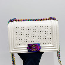 Load image into Gallery viewer, Chanel rare LED white medium boy bag with rainbow iridescent hdw
