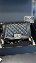 Load image into Gallery viewer, Chanel small black caviar boy, ruthenium hdw
