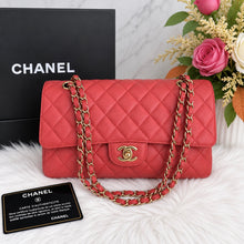 Load image into Gallery viewer, Chanel dark coral pink rare edge stitched caviar medium classic, gold hdw
