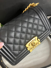 Load image into Gallery viewer, 2022 Chanel Small black caviar boy with aged good hdw
