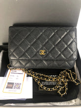 Load image into Gallery viewer, Chanel black caviar wallet on chain (woc), gold hdw 28 series
