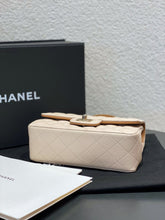 Load image into Gallery viewer, Chanel Ivory / caramel mini top handle lambskin, light gold hdw
