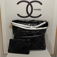 Load image into Gallery viewer, Chanel 22 black medium calfskin in contract stitching, with pouch
