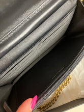 Load image into Gallery viewer, Chanel black caviar boy woc (wallet on chain) with aged gold hdw
