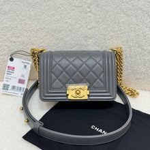 Load image into Gallery viewer, Chanel boy mini caviar, grey with gold hdw
