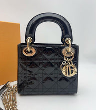 Load image into Gallery viewer, Lady Dior black mini patent, light gold champagne hardware
