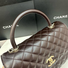 Load image into Gallery viewer, Chanel brown caviar coco handle medium with gold hdw.
