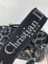 Load image into Gallery viewer, Christian Dior Grey and Black Leopard Pattern Mizza Embroidery Medium Lady D-Lite Bag Pale Gold Hardware
