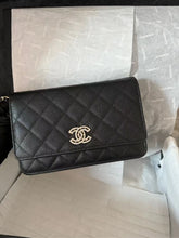 Load image into Gallery viewer, Chanel 22s black caviar crystal woc (wallet on chain), light gold hdw
