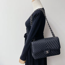 Load image into Gallery viewer, Chanel black caviar chevron jumbo, silver hdw
