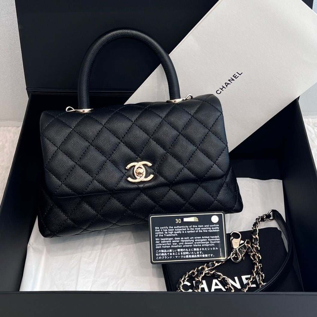 Chanel black coco handle small, gold hdw