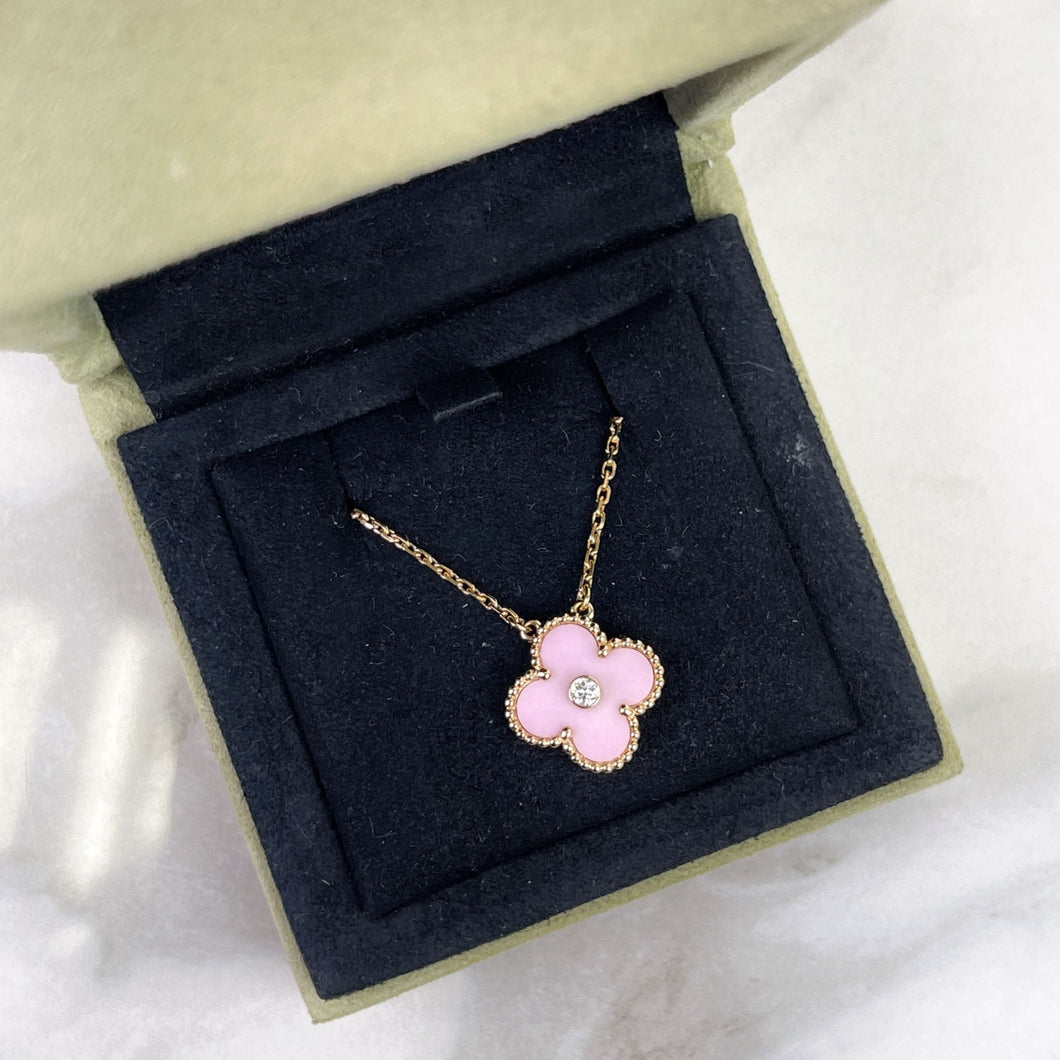 Van Cleef & Arpels (VCA) 2015 limited edition pink porcelain pendant with diamond, rose gold.