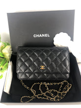 Load image into Gallery viewer, Chanel chip black caviar wallet on chain woc, gold hdw
