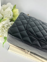 Load image into Gallery viewer, Chanel black medium lambskin classic, with gold hdw
