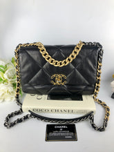 Load image into Gallery viewer, Chanel 19 small black lambskin, mixed gold hdw
