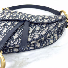 Load image into Gallery viewer, Dior blue oblique monogram jacquard medium saddle bag, with gold hardware

