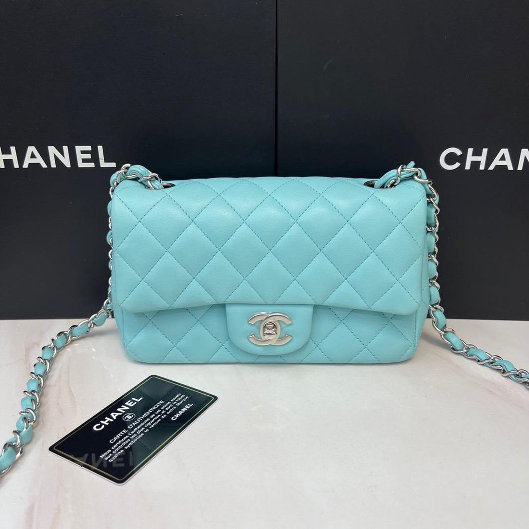 Chanel 19c Tiffany blue mini, silver hdw (rare)