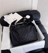 Load image into Gallery viewer, Chanel black grained calfskin hobo medium 25s
