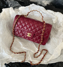 Load image into Gallery viewer, Chanel burgundy red mini 20cm with top handle, gold hdw.
