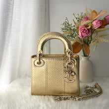 Load image into Gallery viewer, Lady Dior gold snakeskin mini, gold hdw
