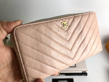 Load image into Gallery viewer, Chanel light pink chevron lambskin wallet
