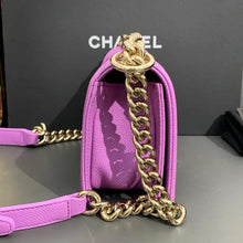 Load image into Gallery viewer, Chanel small purple caviar boy, gold hdw
