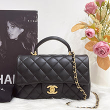Load image into Gallery viewer, Chanel black mini lambskin, 20cm with top handle and gold hdw
