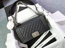 Load image into Gallery viewer, Chanel old medium black boy, silver hardware
