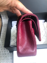 Load image into Gallery viewer, Chanel burgundy red caviar medium classic flap, light gold hdw chip full set
