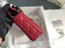 Load image into Gallery viewer, Lady Dior mini red with gold hardware
