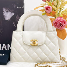 Load image into Gallery viewer, Chanel white Kelly Nano, crinkled shiny calfskin with aged gold hdw
