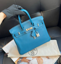 Load image into Gallery viewer, Hermes Birkin 25 blue with silver hdw
