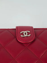 Load image into Gallery viewer, Chanel dark pink lambskin French style wallet, silver hdw
