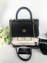 Load image into Gallery viewer, Chanel small black caviar chevron coco handle, light gold hdw
