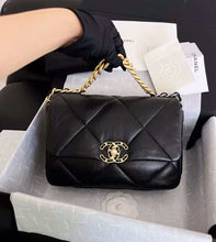 Load image into Gallery viewer, Chanel small black lambskin 19, with mixed gold hdw
