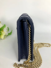Load image into Gallery viewer, Diorama blue leather wallet on chain (WOC) with light gold hdw

