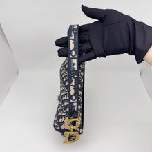 Load image into Gallery viewer, Dior blue oblique monogram jacquard medium saddle bag, with gold hardware and guitar strap
