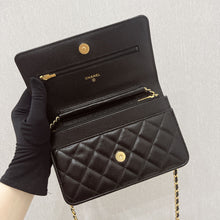 Load image into Gallery viewer, Chanel microchip black caviar WOC, wallet on chain, with gold hardware
