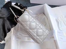 Load image into Gallery viewer, Lady Dior mini pearl grey Cannage calfskin, light gold hdw.
